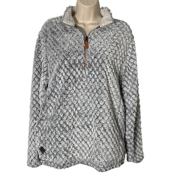 Simply Southern Fuzzy Quarter Zip Sherpa Pullover Gray Size M - Picture 2 of 8